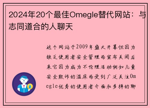 2024年20个最佳Omegle替代网站：与志同道合的人聊天